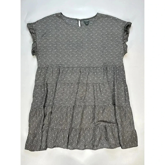 Arula Dress Womens 1X Mini Babydoll Black White Floral Pockets Flutter Sleeve - Picture 1 of 8